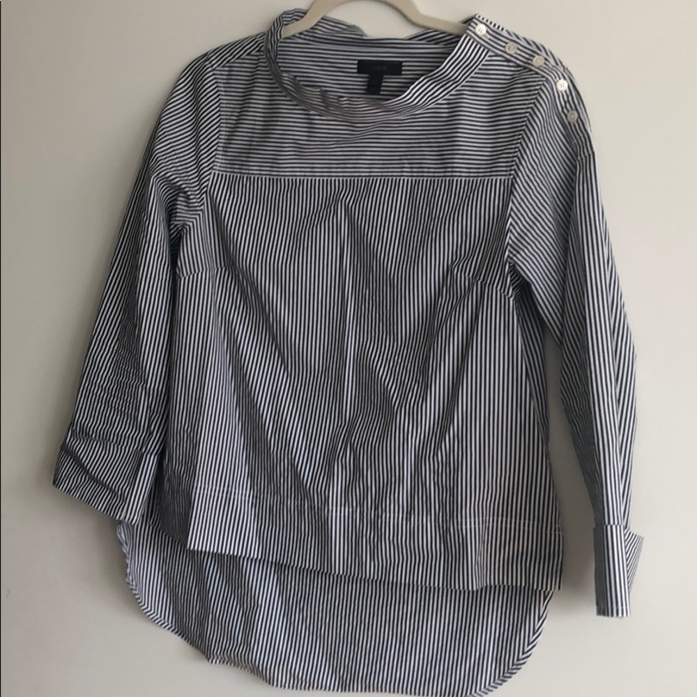 Shirting stripe funnel neck JCrew top with button
